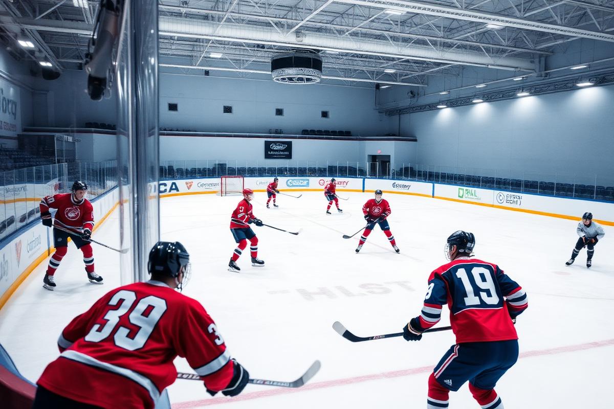 Firefighter hockey teams on the ice during league play